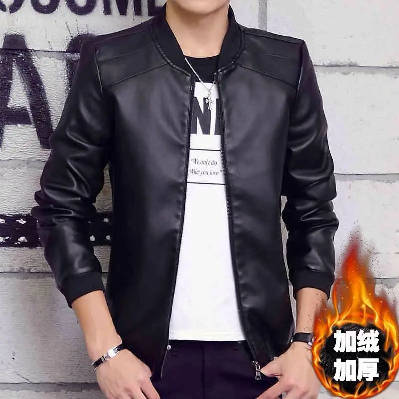 

2019 Autumn And Winter Korean-style Leather Coat Youth Coat Brushed And Thick Warm PU Leather Jacket
