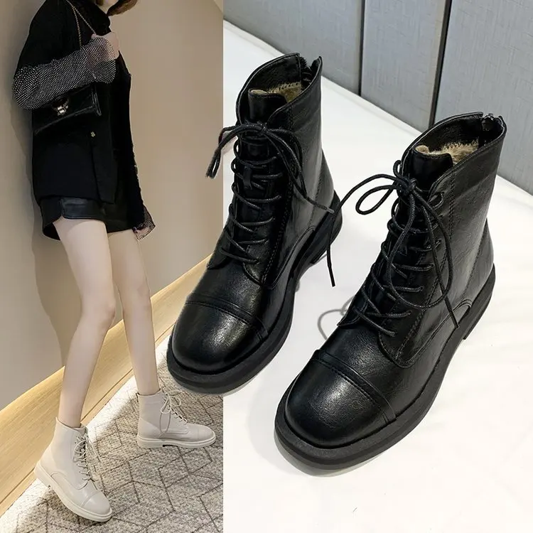 

Shoes Boots Women New 2019 Booties Ladies Flat Heel Zipper Round Toe Winter Footwear Clogs Platform Elegant Med Rock Ankle
