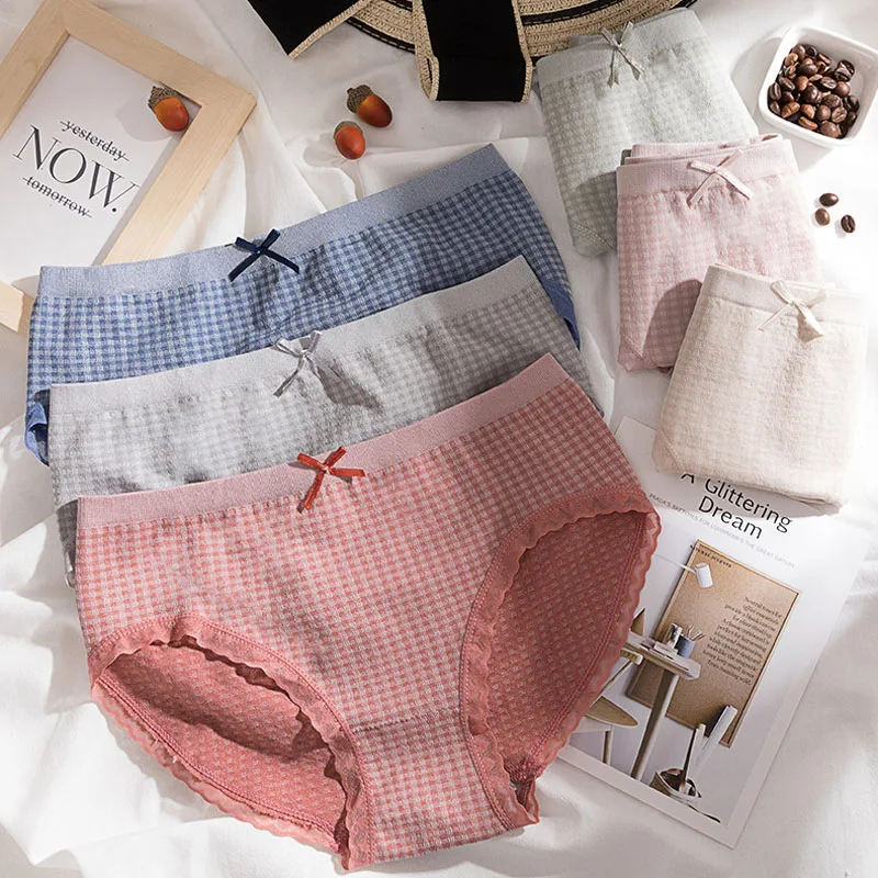 

Roseheart Spring Women Fashion Red Skin Gray Cotton Bow Mid Waist Panties Underwear Lingerie Women Briefs Underpants F