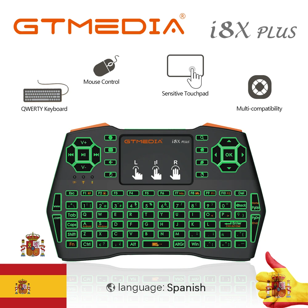 Spanish Newest Backlit i8X Plus Wireless Keyboard 2.4GHZ Air Mouse Touchpad I8 Remote For GTmedia G1 G2 GTC X96 Android TV Box | Компьютеры