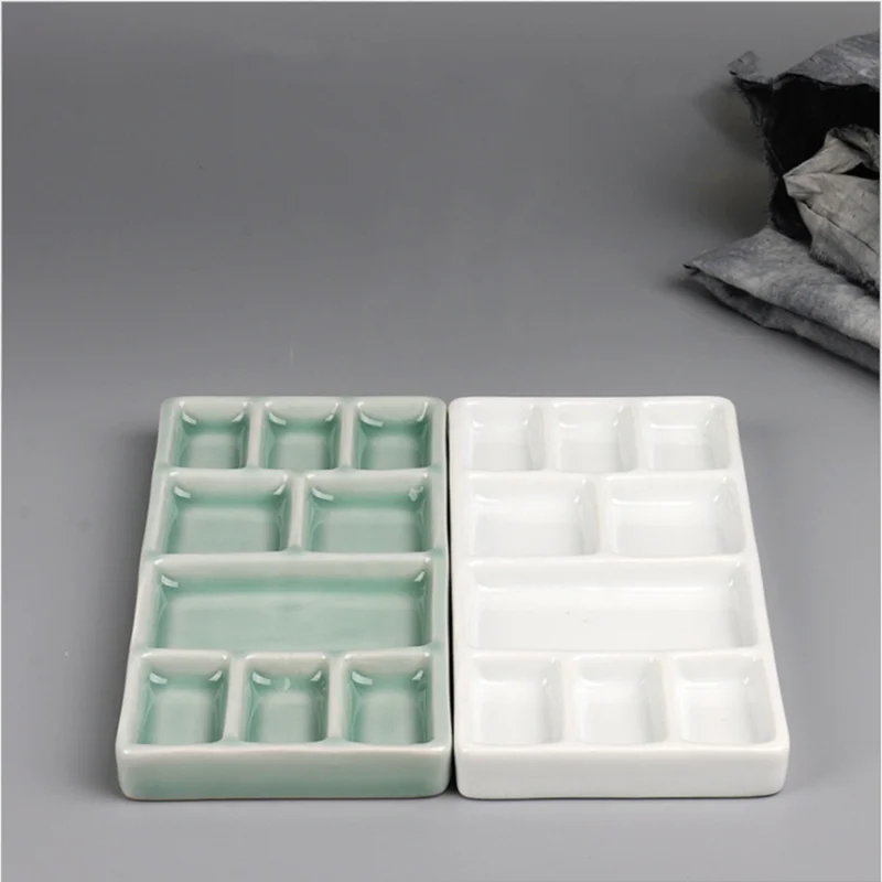 Ceramic Multi-grid Palette Watercolor Gouache Pigment Palette Porcelain Plate Jingdezhen Color Pigment Plate