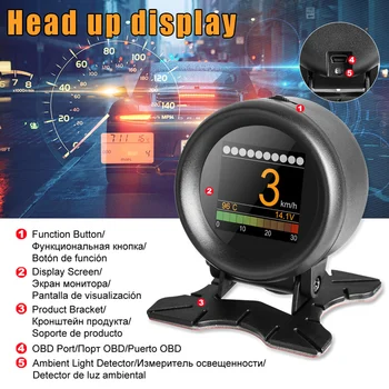 

Car HUD Speed Alarm Pressure Oil Water Temperature Gauge Code Reader for Driving FKU66