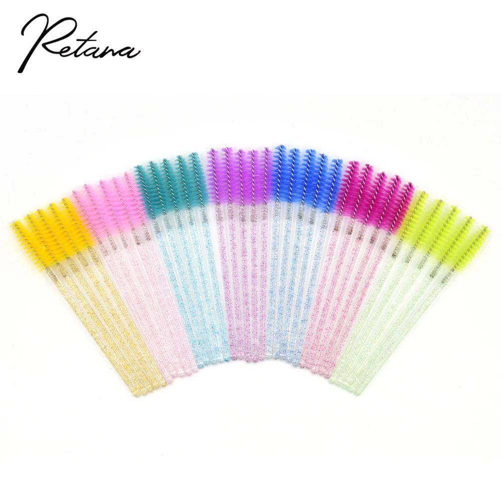 Aplicadores de pestañas desechables brillantes, cepillo de pestañas, aplicador de rímel, cepillo de cejas, cepillo de alambre de varita de peine, pincel de maquillaje, 50 Uds.
