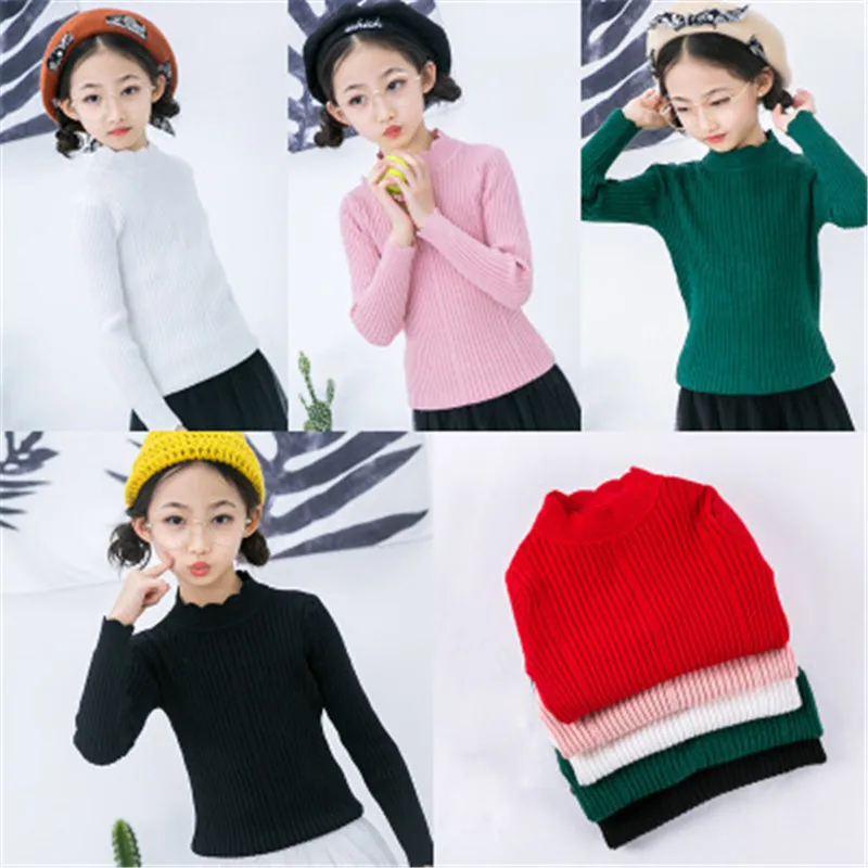 hot girls sweaters autumn and winter children's blouses bottoming shirts thick half-high collar children's sweaters