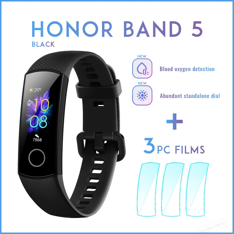 BLK add films Смарт-браслет huawei Honor Band 5 с кислородом крови, цветной сенсорный экран, монитор сердечного ритма, сна, сна - Цвет: BLK add films