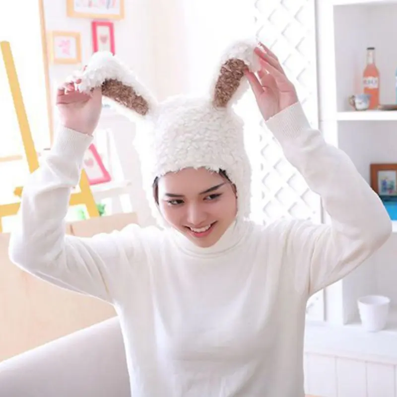 Women Girls Winter Plush Earflap Hat Cute Rabbit Bunny Ears Funny Halloween Cosplay Costume Hood Beanies Trapper Cap Photo Props