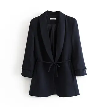 

Loose Blazers Women Autumn Suit Jacket Female Work Office Lady Suit Sashes None Button Business Notched Blazer Coat Fashion