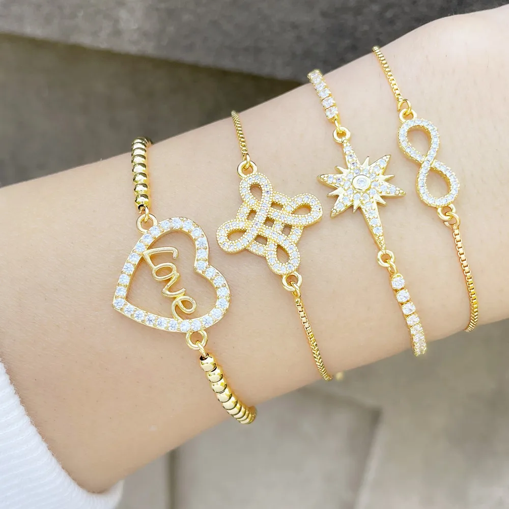 Fashion Love Heart Charm Bracelet for Women Girls Zirconia Stone Number 8 Infinity Bracelets Couples Gifts brte62 | Украшения и