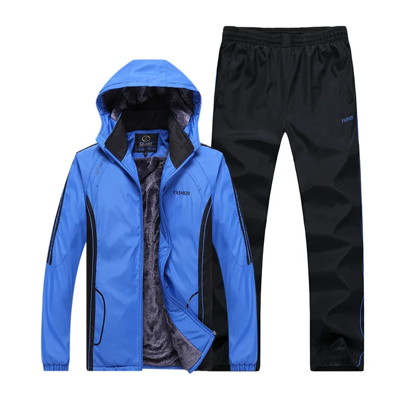 Fleece Tracksuit Mens Casual Set New Fashion Patchwork jacket Zipper Sweatshirt Jackets and Pants Sportswear Coat and Trousers