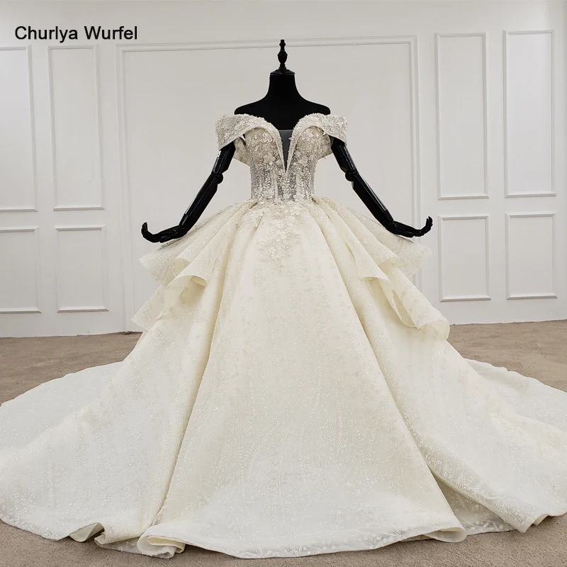 

HTL1247 2020 new wedding gowns short sleeves off the shoulder v-neck sequin beading flower lace up wedding gowns vestido noiva