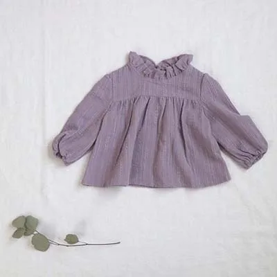Новинка года; Японская Повседневная Блузка для маленьких мальчиков и девочек; льняная верхняя одежда с длинными рукавами; Осенняя детская футболка - Цвет: VV115  purple