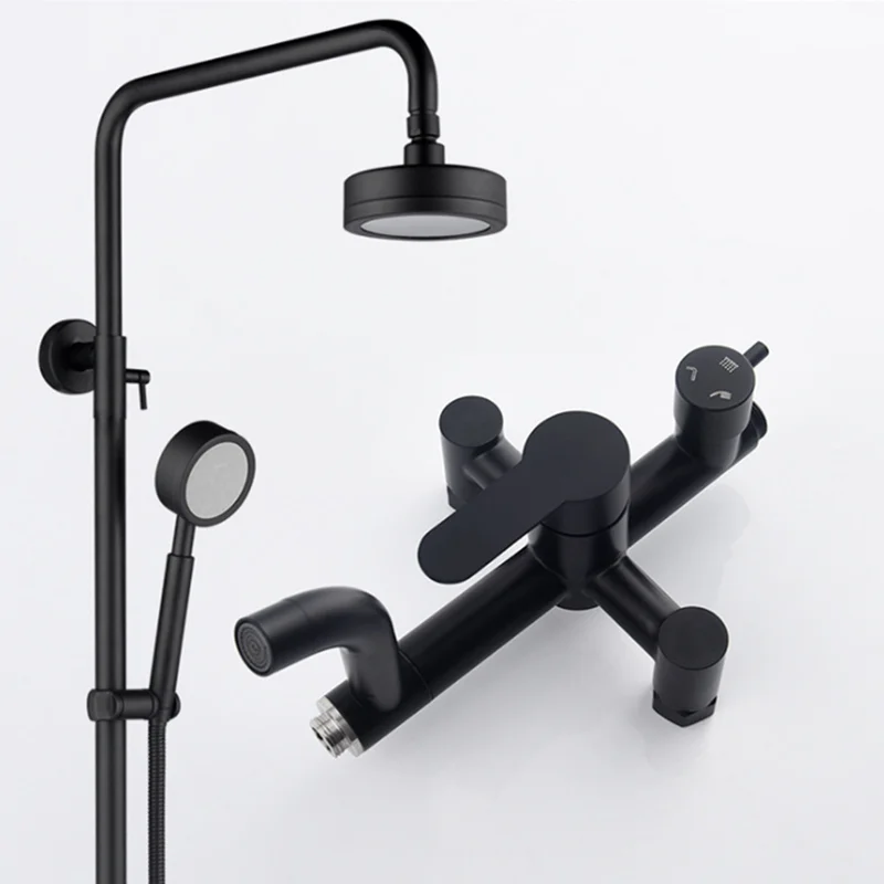

304 Stainless Steel Hot and Cold Hand Held Sprayer Rain Shower Head Bathroom Rainfall Shower Faucet Set Single Handle Mixer Tap