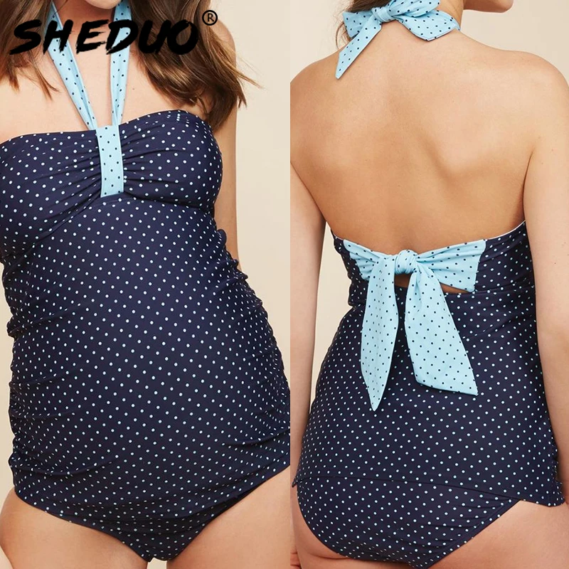 

Maternity Swimsuit Pregnant Swimwear Bow Tied Halter Summer New Arrival Dots Two Pieces