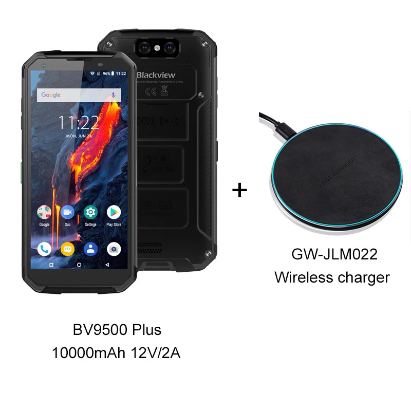 Blackview BV9500 Plus 10000 мАч Helio P70 Восьмиядерный IP68 смартфон водонепроницаемый 5,7 дюймов FHD 4 Гб+ 64 ГБ Android 9,0 мобильный телефон - Цвет: Add Wireless charger