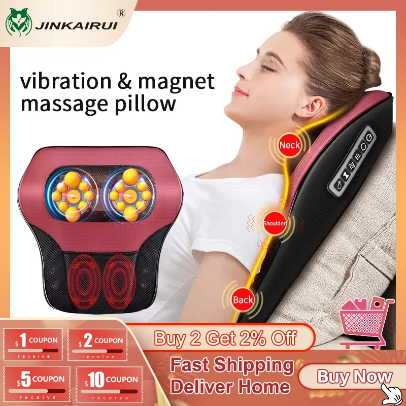 Jinkairui Massage Pillow Neck Back Massager Vibrating Relaxation Shoulder and Neck Multifunctional Electric Spine Massage Pillow