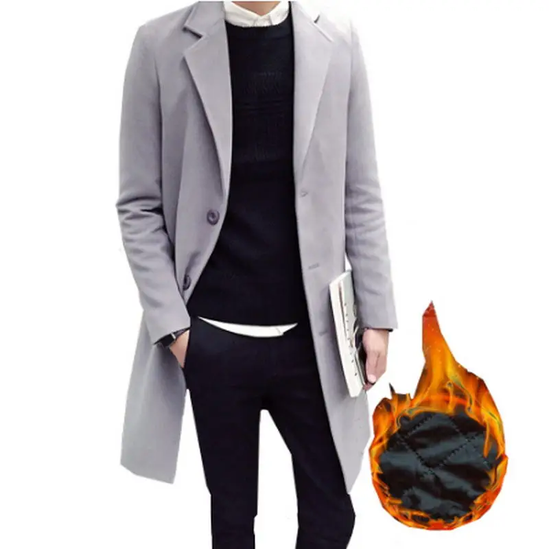 Abrigos gruesos de lana de цвет sólido negro rojo 5XL medio-largo gabardina ajustado abrigo Masculino moda ropa de abrigo
