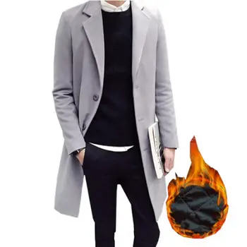 

Abrigos gruesos de lana de 2019 Color sólido negro rojo 5XL medio-largo gabardina ajustado abrigo Masculino moda ropa de abrigo