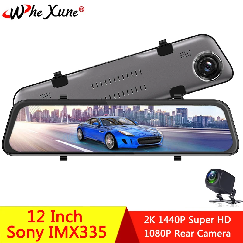 WHEXUNE 12 дюймов Видеорегистраторы для автомобилей 2K 1440P Super HD для huawei Hisilicon Процессор sony 335 Dash Cam Видео Регистраторы зеркало заднего вида Ночное видение