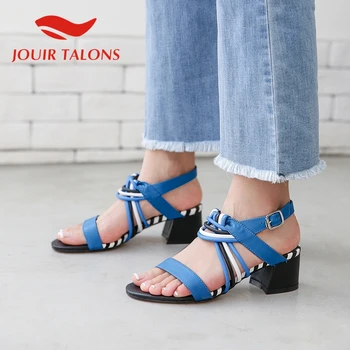 

JOUIR TALONS 2020 New Arrivals Genuine Leather Women Sandals Peep Toe Square Heels Narrow Band Pumps Summer Casual Woman Shoes