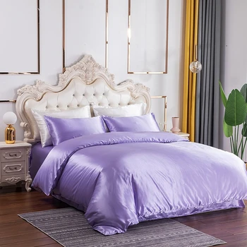 

Home Textile King size bed set Solid Satin bedding sets Smooth Duvet cover pillowcases Silk bed linen sets cozy bed linings