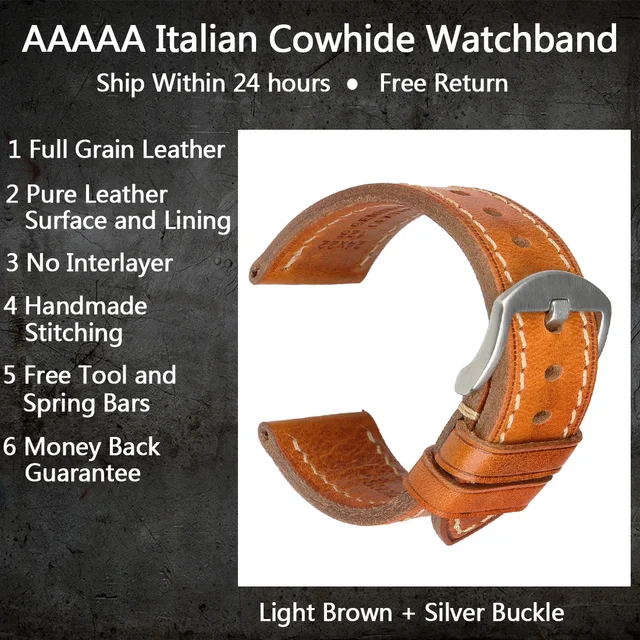 MAIKES Handmade Watch Band Genuine Cow Leather Watch Strap With Butterfly Buckle Bracelet For MONTBLANC Tudor Watchbands LightBrown S Buckle