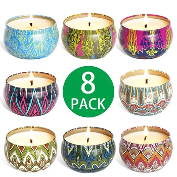 

8Pcs Aromatherapy Round Candles Natural Soy Wax Travel Tin Can Home Decoration For Brithday Gifts Number Candle Pure Grade Oil