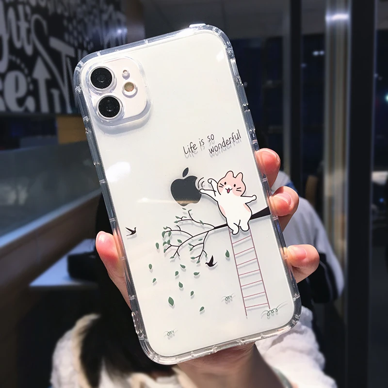 Cute Cartoon Cat Phone CasesFor iPhone 13 11 12 Pro Max X XR XS Max 7 8 Plus SE 2020 Funny Couple Transparent Soft Back Cover iphone 13 mini case cheap