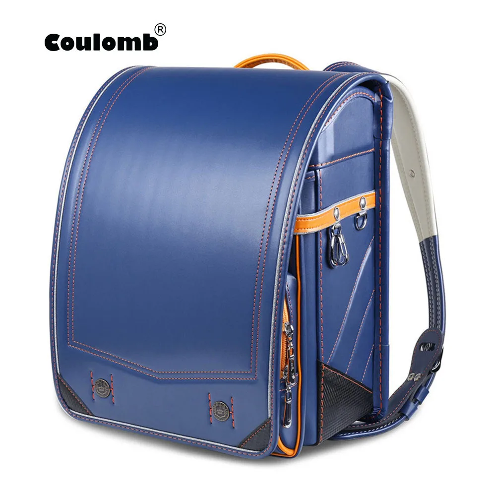 2021Coulomb Stitching Color Simplicity Randoseru Children Backpack Kids Japan School Bag PU Pachwork Orthopedic Student Bookbag | Багаж и