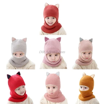 

Winter Children Hats Knitted Baby Girls and Boys Hat with Warm Fleece Lining Cute Cat Ears Hats for Kids