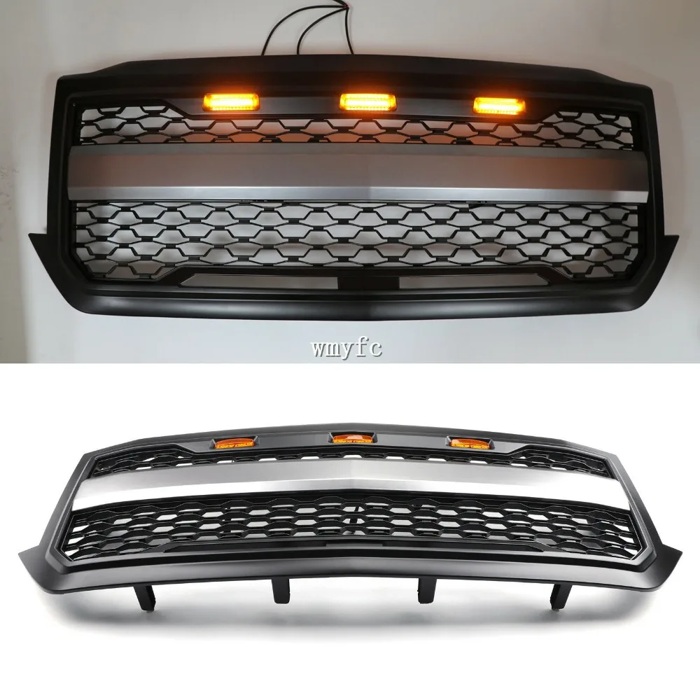 Передняя решетка решетки w/янтарный светильник для CHEVROLET Silverado 1500 Chevy Silverado1500 автомобильные аксессуары матовый черный
