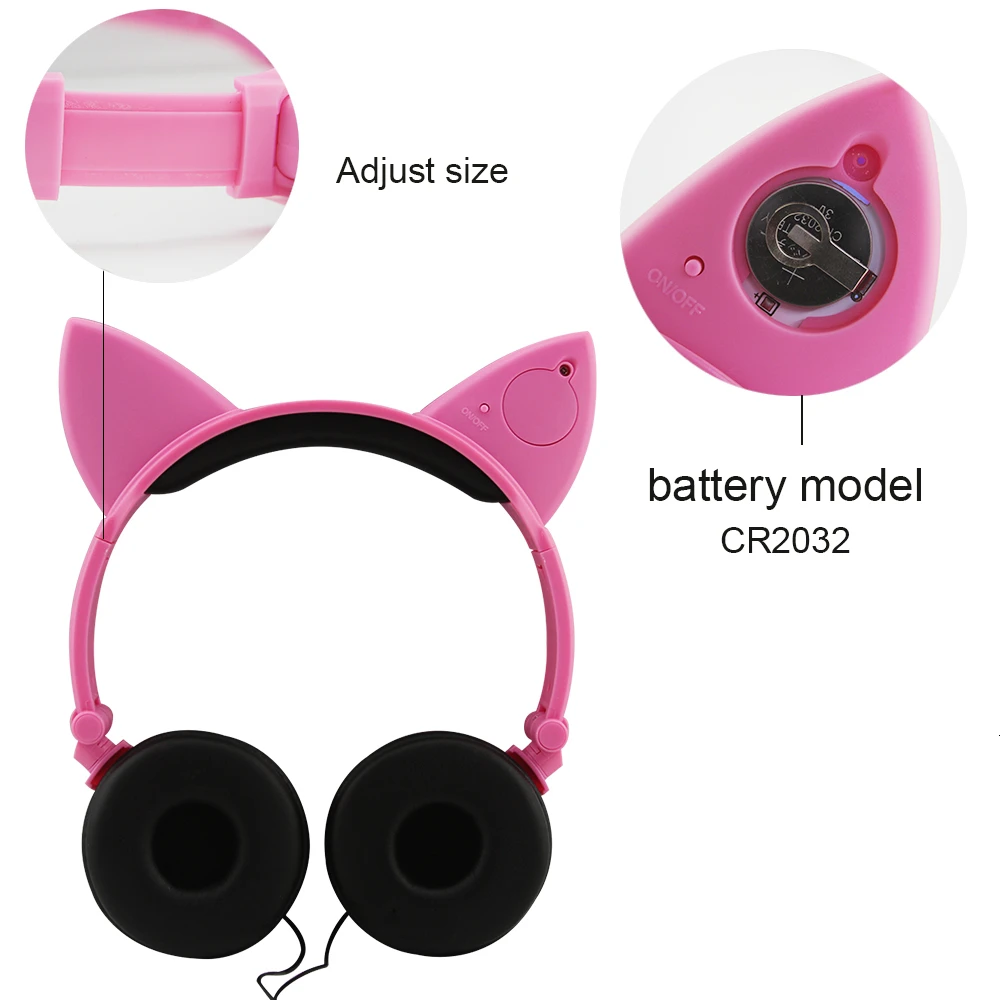 CHYI Cat Ear Wired Sport Headphones Professional Foldable Gaming Headset LED Light Earphones Cute Gift Headphone For Kids Girls