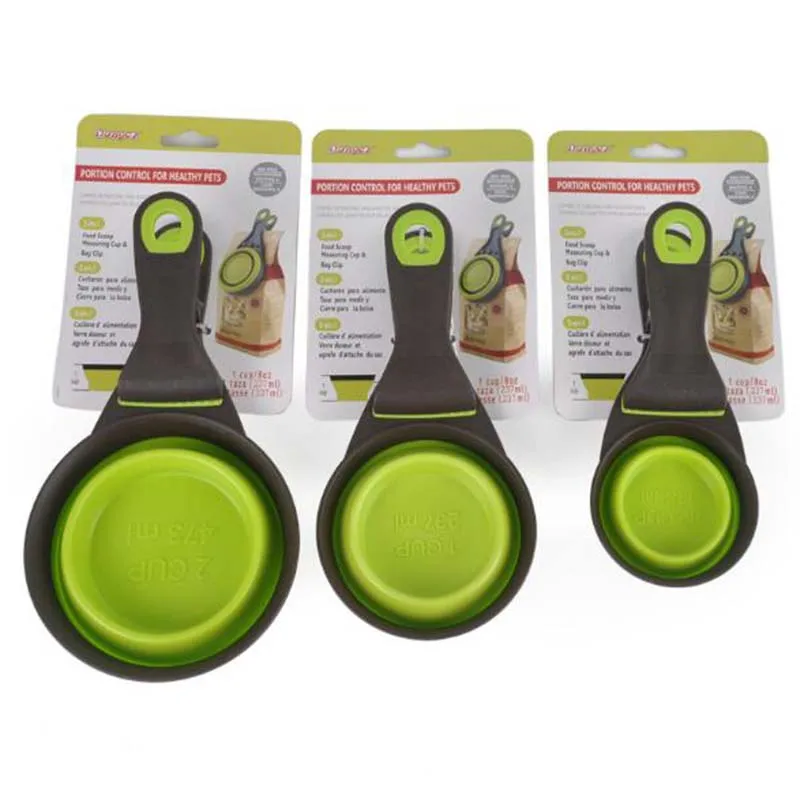 Cuenco plegable para mascotas, cuchara de comida, bolsa de comida, tazón de agua, taza medidora, cuchara de comida para perros, 1 Uds.