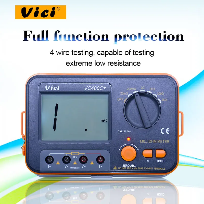 Testador de Resistência Vc480c + Digital Multimetro com 4 Vici Milliohm Medidor Fios Teste Lcd Backlight 2k Ohm