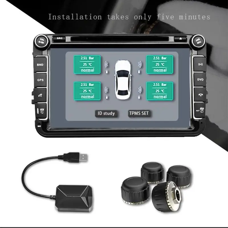 USB Android TPMS монитор давления в шинах/навигационная система контроля давления в шинах/Беспроводная передача 4 внешних датчика