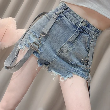 

2020 New Slim Fashion Heavy Industry High Waist Shoulder Strap Jeans Shorts Women's Fashion Shorts Women Street Wear Harajuku
