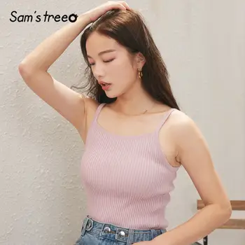 

SAM'S TREE Multicolor Solid Strappy Knitted Casual Women Clothing 2020 Spring Pure Minimalist Sexy Ladies Basic Daily Camis Top