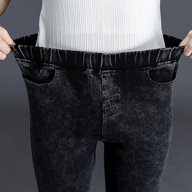 Осень-зима 4XL-8XL эластичные повседневные брюки женские черные брюки-карандаш с высокой талией женские плотные узкие брюки длиной до щиколотки G673
