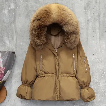 

White Duck Down Jacket Woman Hooded Racoon Fur Collar Winter Coat Womens Down Jackets Brands Parka Chaqueta Mujer KJ493