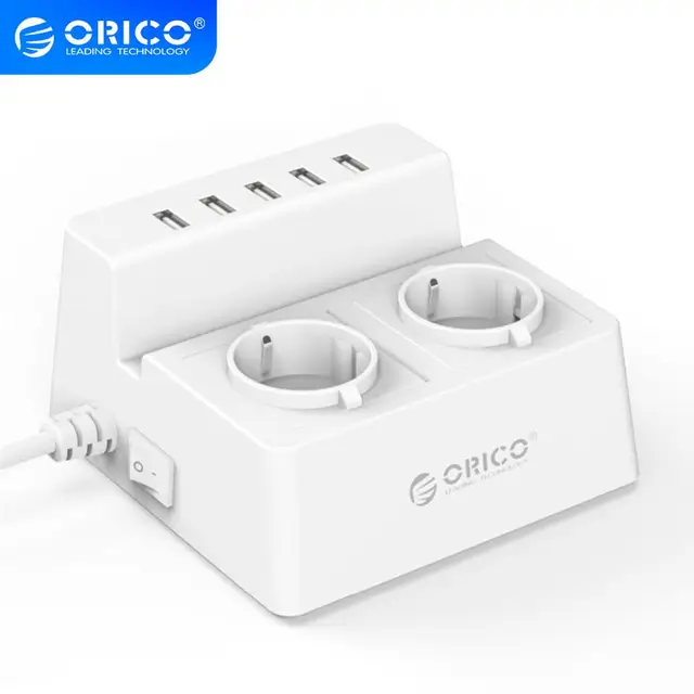 Orico Odc Office Home 2 Ac Outlets Overspanningsbeveiliging Uk Us Plug Power Strip Met 5 Poorten Usb Charger 40W 1.5M Netsnoer