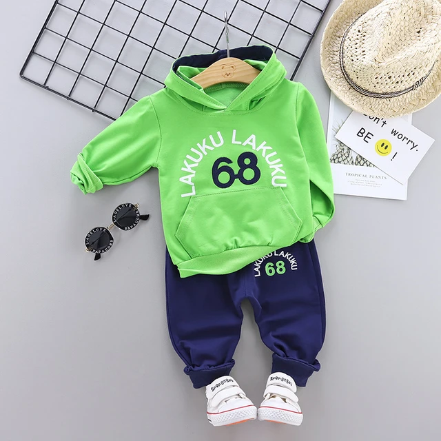 Spring Autumn Children Cotton Clothing Suit Baby Boys Girls Clothes Kids Sport Hoodies Pants 2Pcs/Sets Fahion Toddler Tracksuits JG 68 F Green