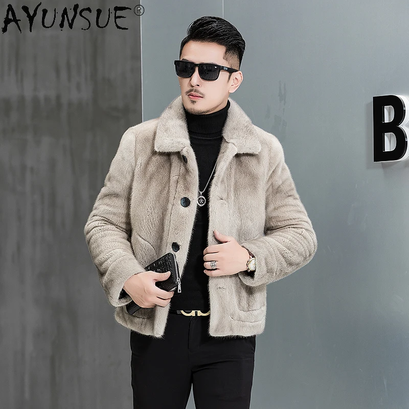 

AYUNSUE Real Fur Coat Men Clothing 2020 Winter Jacket Men Natural Mink Fur Jacket Short luxury mink coats ropa hombre FC-8811
