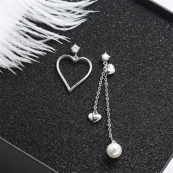 

Pearl Asymmetry Heart-shaped Tassel Cubic Zirconia Earings Fashion Jewelry 925 Sterling Silver Drop Earrings For Women 925-734
