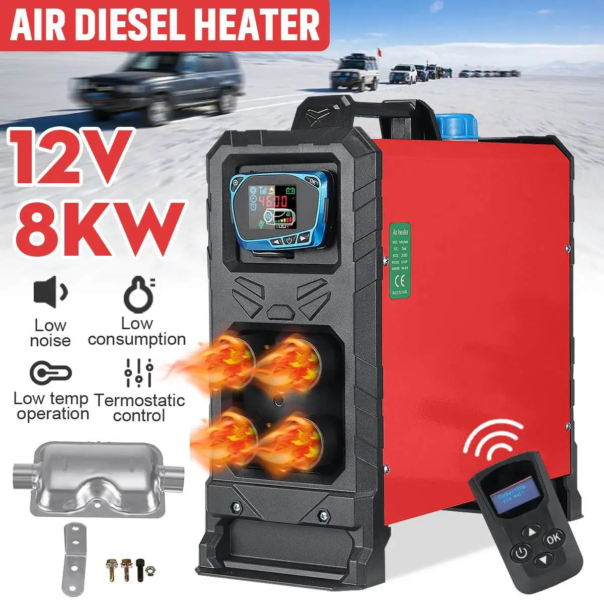 8KW 12V All In One Diesel Air Car Heater 4 Hole Car Parking Heater Machine  LCD Monitor +Remote Control For Car Truck Bus Boat RV - AliExpress
