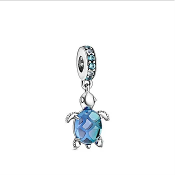 

2020 New Original 925 Sterling Silver Beads Blue Murano Glass Sea Turtle Dangle Charm Fit Bracelet Bangle DIY Women Jewelry