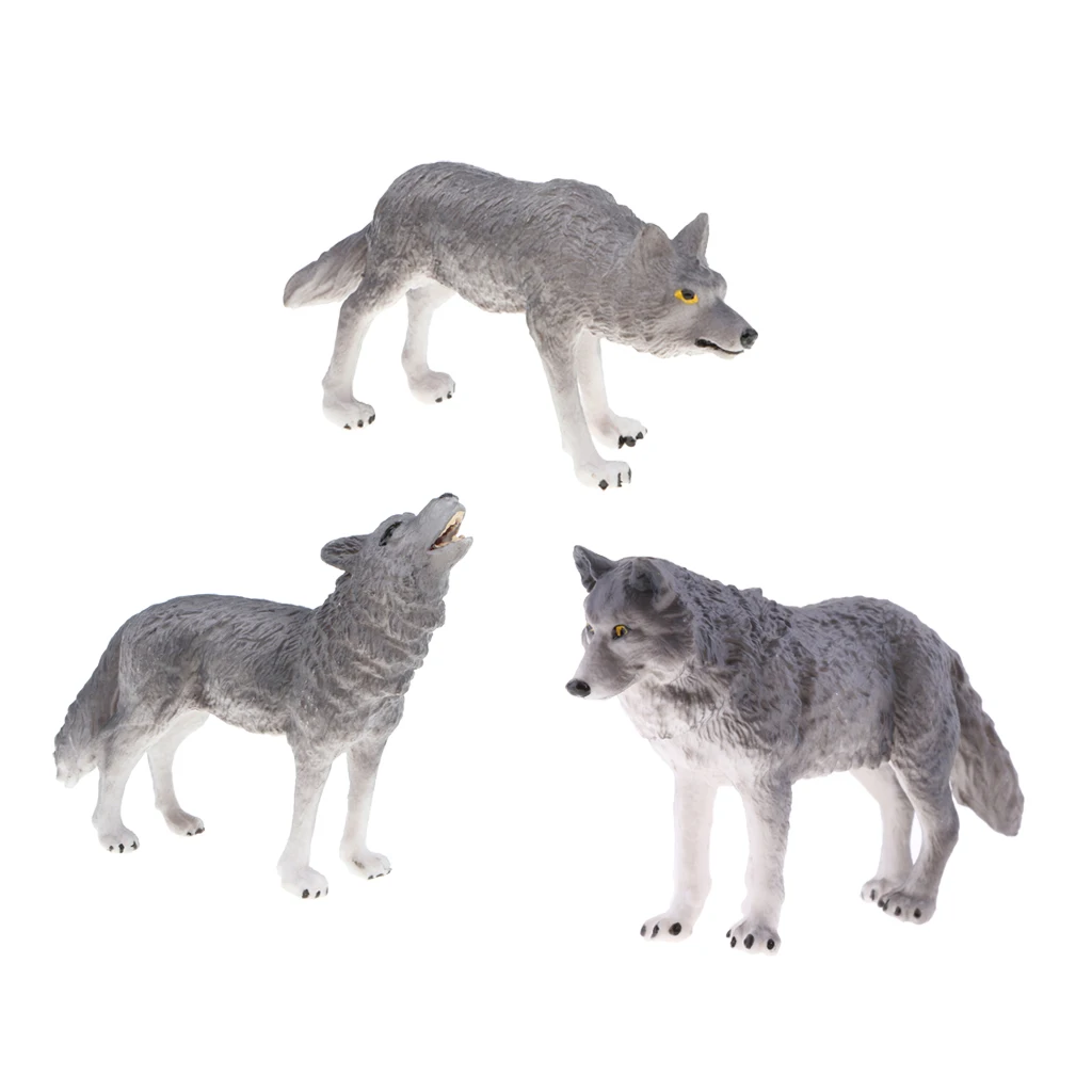 4x Lifelike Wildlife Grey Wolf Model Toy for Kids Party Favor Xmas Presents