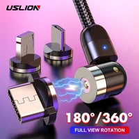 USLION-Cable magnético USB tipo C de carga rápida, Cable micro USB tipo C para teléfono móvil, rotación 360º + 180º