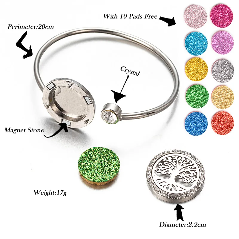 Perfume Love Bracelet Essential Oil Diffuser Aromatherapy Crystal Box Bracelet Tree of Life Stainless Steel woman Bracelet FF03