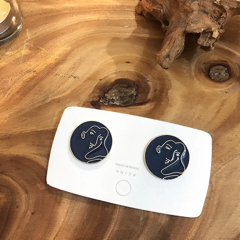 Blue Round Корейский Винтажный стиль Геометрические личности круглые квадратные абстрактные серьги-гвоздики с подвеской для женских аксессуаров - Окраска металла: Blue Round