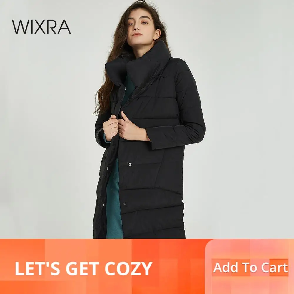 

Wixra Women Winter Long Coat Parka Cotton Solid Stand Collar Warm New Ladies Coats Womens All Base Match Outwear