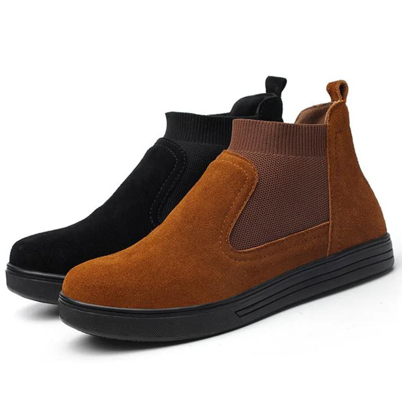 

men casual steel toe caps ankle boots worker flats platform safety boot breathable slip on work shoes zapatos de seguridad botas